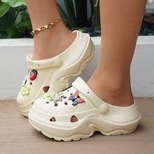 Zuecos pantuflas de color liso para mujer, suela gruesa y cómoda de material EVA, pantuflas de jardín de punta redonda suave, zapatillas de playa para exteriores para hombre y mujer - Blanco - Ver 2