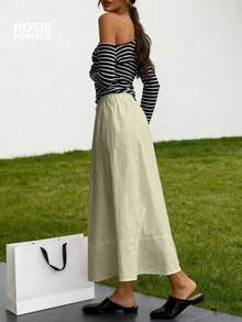 ROSIE POPHUB 女士浅绿色休闲百搭A字裙，优雅学院风，适合婚礼、音乐节、户外活动，春夏秋冬四季皆宜，新品上市 - 綠色 - 查看 6