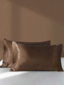 Bộ 2 vỏ gối satin - Vỏ gối satin polyester, kích thước tiêu chuẩn, màu trơn, kiểu đóng mở dạng phong bì, phù hợp cho tóc và da, dùng cho phòng ngủ/phòng khách/ký túc xá (nam/nữ)/du lịch. - Cà phê nâu - Xem 5