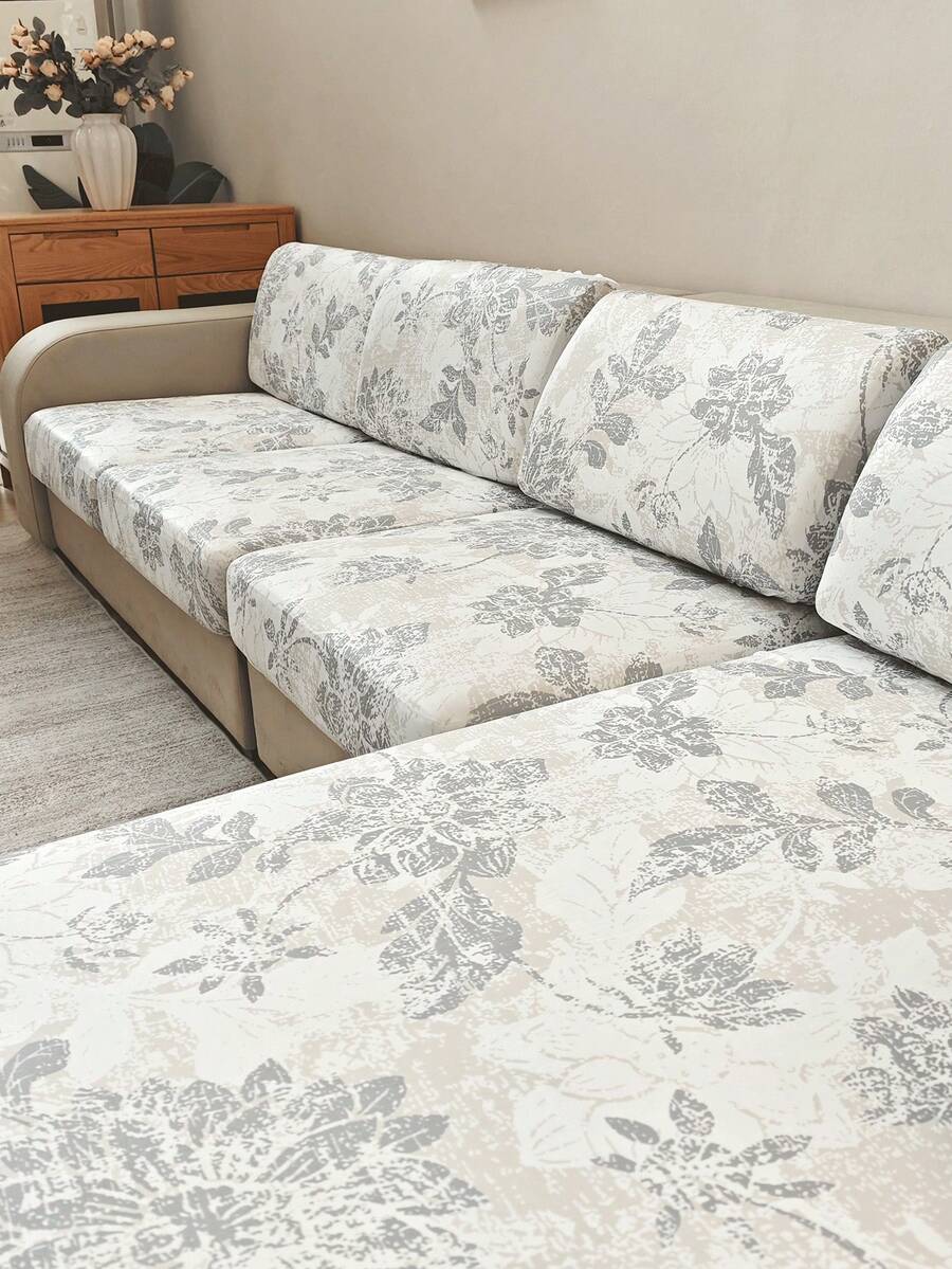 1pc Seasonal Printed Removable Elastic Sofa Seat Cushion Cover, Suitable For Living Room, Bedroom, Office Sofa Protection, Home Decor