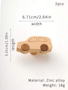 2个儿童房抽屉/橱柜门拉手，汽车造型木质单孔小旋钮 - 櫸木 - 查看 3