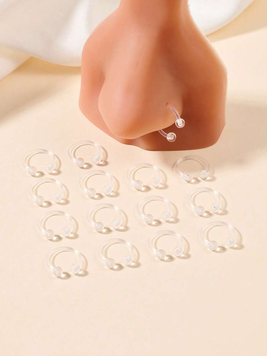 16G Anneau de retenue en plastique transparent pour nez, lèvre, septum, hélix, tragus. Anneau de retenue en bioflex acrylique pour rook, daith. Barbell en forme de fer à cheval en plastique pour le travail et l'école, de 6 mm à 12 mm - Transparent - Voir 1