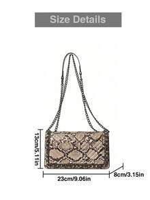 1pc Snake Skin Magnetic Closure Square Shoulder/Crossbody Bag With Chain Strap, Embroidered Solid Color Chain Strap Women's Handbag With Fish Bone Embroidery, Suitable For Work And Dates - Khaki - View 9