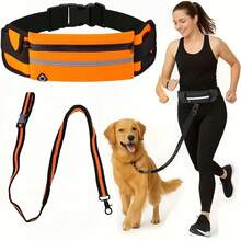 1条带拉链腰包的免手持狗绳，双层加厚手柄和耐用弹力绳，适合遛狗、慢跑和训练宠物[新版本] - 彩色 - 查看 2