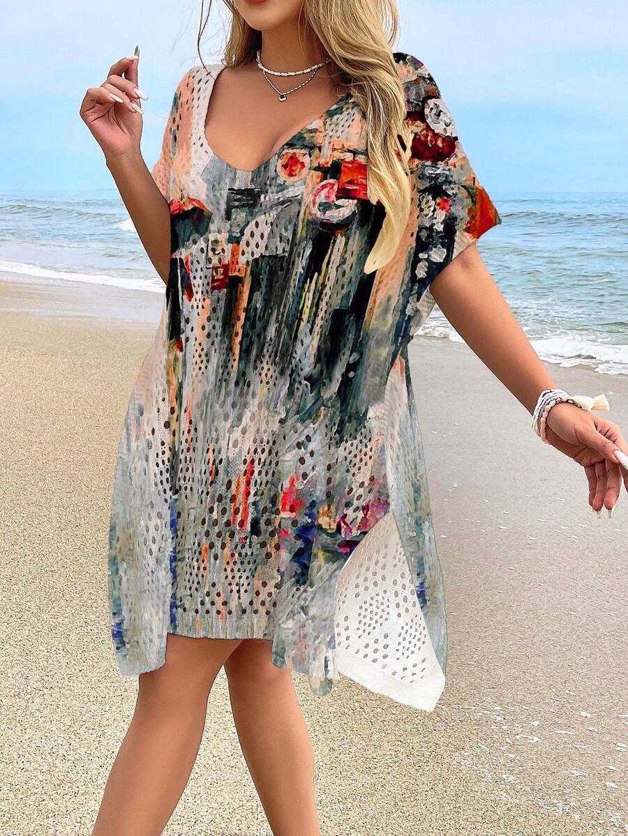 Women's Beach Cover-Up, Fashion Casual Hollow Out Printed Swimsuit Cover-Up (Swimsuit Not Included) - Multicolor - View 1