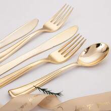150/50/25/12pcs Gold Cutlery Set, Salad Forks & Spoons, Pasta Spoons, Steak Knives & Forks, Dessert Spoons & Forks, Full Tableware Set, Easy To Clean And Reusable, Suitable For Home, Restaurant, Wedding, Outdoor, Birthday, Party, Holiday Gatherings (Multiple Specifications Available For Any Number Of Diners) - View 11