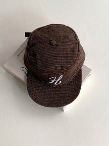 1pc Retro Flat Top Leopard Print Plaid Baseball Cap, Versatile Flattering For All Face Shapes, Unisex Preppy-Style Soft Top Baseball Hat With Embroidery, Minimalist Versatile Fashion Cap - The Letter H - View 8