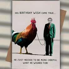 1pc Humorous Birthday Card With A Funny Design Of A Man Holding A Rooster, Suitable For Family, Friends, Classmates, And Colleagues As A Birthday Gift. "His Wish Has Come True..." Is The Perfect Gift - View 7
