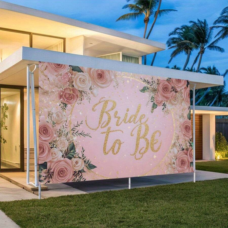 1 pieza Elegante pancarta con tema de novia - Hecha de tela de poliéster, decorada con texto y patrones, adecuada para decoración de fiesta de boda, accesorios para despedida de soltera y decoración de pared - 3 - Ver 1