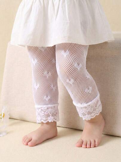 1/3 Pairs Beige Lace-Trim Baby Capri Tights With Heart Jacquard Cut-Outs, Girls Lolita Tights With Mosquito Protection & Snag-Resistant Fit, Ultra Soft Stretchy Breathable Non-Binding Everyday Capris, 0-36 Months For Spring Summer School Wedding & Daily Wear, Baby Tights, Girls Tights, Lolita Tights, Capri Tights, Sheer Tights, Back To School Gift Girls Wardrobe Collection