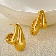 2026新款金色水滴耳环，独特设计，优雅弧线耳环，女士款 - 金色 - 查看 2