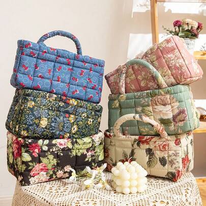 1 chiếc giỏ đựng đồ bằng vải cotton có thể gấp gọn, họa tiết tiện dụng, hộp đựng đa năng dùng để đựng đồ gia dụng, đồ chơi, mỹ phẩm, đồ trang trí nhà cửa, giỏ dã ngoại di động.
