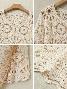 女士夏季波西米亚风镂空衬衫 | 向日葵图案宽松长袖沙滩罩衫，适合度假、城市漫步和夏季音乐节 - 杏色 - 查看 11