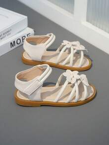 1 par de sandálias de verão para meninas, bege com estampa floral, estilo campestre, tiras cruzadas, fecho de , ideais para a escola e passeios diários, sandálias infantis da moda. - Bege - Ver 7