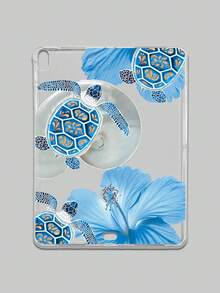1pc Blue Sea Turtle & Hibiscus Flower Print Protective Case, Transparent TPU Shockproof Protective Cover, Tropical Coastal Aesthetic Design, Compatible With Cases, 11th Generation - Clear - View 45