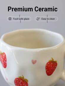 1pc Ins Style Hand-Painted Cherry & Strawberry Ceramic Cup, Asymmetrical Embossed Body, Breakfast Coffee Mug, Girly Desktop Water Cup, Party Afternoon Tea Cup, Red Tea Cup, Large Capacity Water Mug, Coffee Cup - Multicolor - View 6