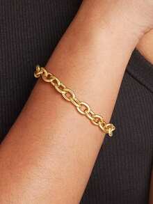 1pc Women's Bracelet, Waterproof Beach Vacation Layered Punk Hollow Stainless Steel Chain Bracelet, Daily Accessory Gift (Chain Links And Beads Quantity Random) - Yellow Gold - View 4