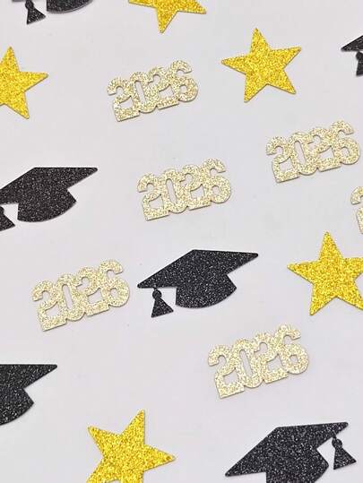 100/200pcs Graduation Party Decorative Confetti, 2026 Graduation Cap Star Style (3 Styles 6 Styles Mixed), Graduation Scene Decoration, Party Throwing Glitter, Trophy Confetti, 2026 Gold And Black Graduation Ribbons, Doctoral Cap Ribbons, Suitable For Graduation Season Table Decoration, Event Party Decoration, Graduation Party Decoration, Colorful Tablecloths, Summer Party Decoration, Theme Parties, Housewarming Parties, Retirement Parties, Team Party Activities, Can Add Atmosphere To The Scene And Leave Unforgettable Memories.