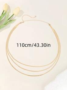 1件金属多层蛇形链条腰带/身体链，适合夏季沙滩派对比基尼装扮 - 金色 - 查看 8