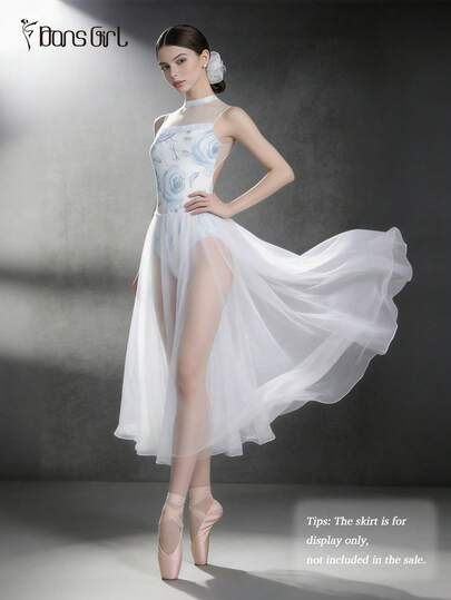 DonsGirl 1 bộ áo liền quần ba lê cổ điển dành cho nữ - Cổ đứng, lưng hở gợi cảm, họa tiết hoa ly trắng thanh lịch, thích hợp cho trang phục biểu diễn ba lê mùa xuân.
