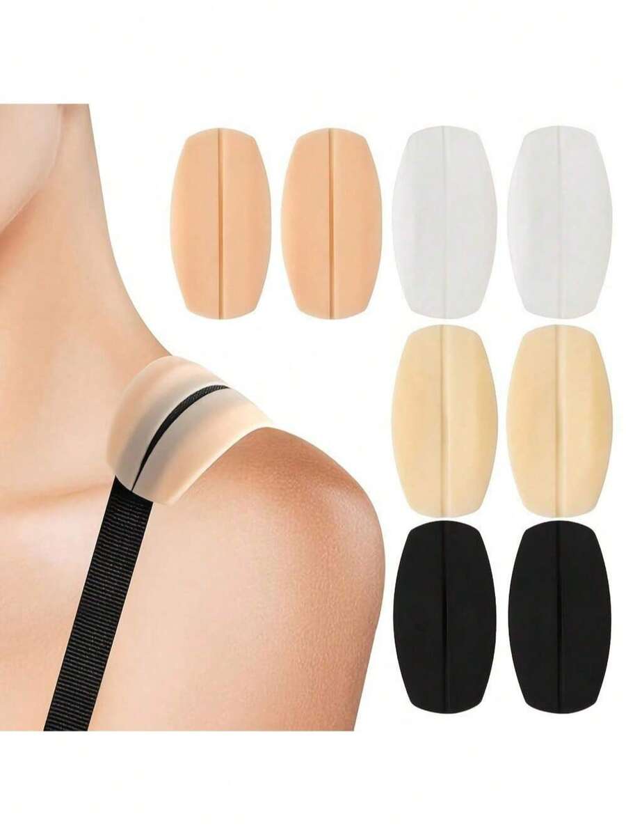 4/2pcs Silicone Bra Strap Clips, Nude + White + Black, Non-Slip Shoulder Pads, Soft Invisible Bra Strap Protectors