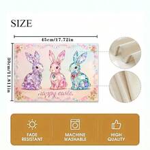 4pcs Easter Theme Placemats, Cute Rabbit Pattern With Diamond Elements And Floral Design, Suitable For Party Dining And Easter Decoration. Size: 30x45cm, Applicable For Seasonal Home Decor, Holiday Table Decor, Farmhouse Style, Washable And Durable. An Ideal Gift Choice. - Multicolor - View 5