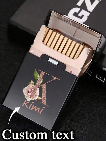 Customized Cigarette Case, Personalized Cigarette Case, Personalized Name Cigarette Case, Customized Elegant Rose Gold Letter & Floral Print Men's Cigarette Case, Cigarette Holder, Personalized Portable Cigarette Storage Box