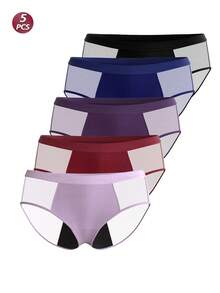 5 piezas de bragas de malla con patchwork para mujer, ropa interior posparto, cómodas, transpirables y amigables con la piel para uso diario en todas las estaciones - Multicolor - Ver 5