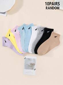 10 đôi tất cổ ngắn màu trơn ngẫu nhiên - Nhiều màu - Xem 9