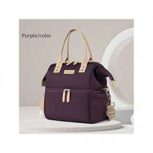 Borsa termica a doppio strato, borsa da picnic all'aperto, borsa per il pranzo portatile impermeabile, borsa per il pranzo monospalla per pranzo fresco, per viaggi, picnic, feste e vacanze - Viola - Visualizzare 1