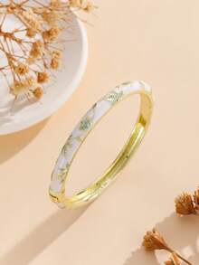 1 pezzo Braccialetto alla moda placcato oro con piccolo fiore in smalto cloisonné, regalo di gioielleria per donne e ragazze - Bianco - Visualizzare 3