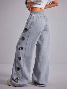 侧边金属孔眼设计性感女裤，适合校园和街头穿着 - 灰色 - 查看 7