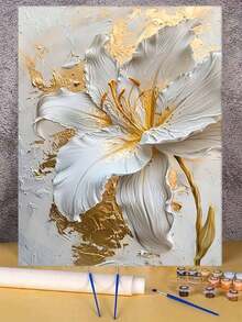 白色百合金纹花卉DIY数字油画帆布画工艺品成人家居装饰40x50厘米/16x20英寸节日情人节复活节感恩节礼物 - 40*50厘米 - 查看 3