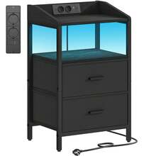 HaluPeit Bedside Table With LED Lights And Charging Station, Side Table With 3 Fabric Drawers And Shelves, With USB Ports & Sockets, For Bedroom, Living Room, White - màu đen - Xem 12