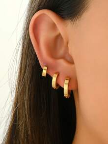 6pcs Set Minimalist Stainless Steel Plain Hoop Earrings, Versatile Daily Wear For Women - Multicolor - View 2