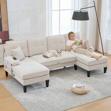 Sofas & Couches - Beige + Linen + 4 Seat + Foam - View 3