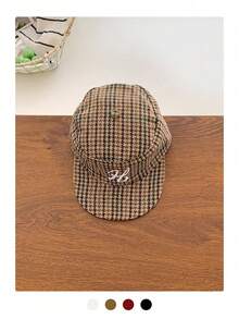 1pc Retro Flat Top Leopard Print Plaid Baseball Cap, Versatile Flattering For All Face Shapes, Unisex Preppy-Style Soft Top Baseball Hat With Embroidery, Minimalist Versatile Fashion Cap - The Letter H - View 9