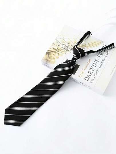 Black Striped Japanese Style Bowknot Tie For Women Dark Gray Bowknot Tie For Men, Academic Style