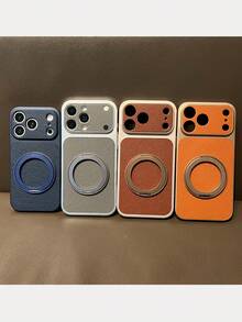 Fashion Lychee Leather Texture Large Window Phone Case Compatible With IPhone 17 Pro Max 17 Pro 16 Pro Max 15 Pro Max 14 Pro 13 12 Pro 16 17 Magnetic 360 Rotating Bracket Camera Protection Matte Soft Bumper Shockproof Cover - Grey - View 10