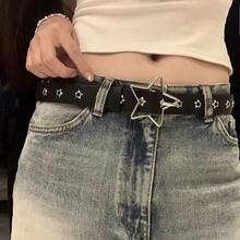 朋克风铆钉星形镂空皮带，美式宽腰带，女士牛仔裤适用，新品上市 - 黑色 - 查看 2