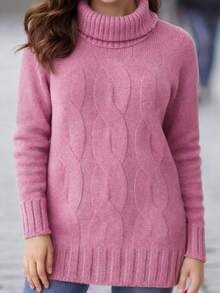 Women's Premium Thick Musse Long Knit Blouse With Warm, Elegant, Foldable High Collar - Màu hồng gỉ - Xem 1