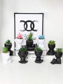 3/1件仿真多肉植物,单盆迷你多肉植物,卡通设计,PP/PE材质,绿色,桌面装饰,家居装饰,园艺装饰,情人节礼物,适合学校、宿舍、办公室使用 - 黑色 - 查看 7