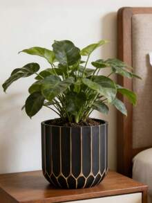 Chậu trồng cây phong cách Bắc Âu cổ điển, chậu hoa hình học có lỗ thoát nước, chậu nhựa PP dày dặn dành cho cây trồng trong nhà, trang trí nhà tối giản. - Vàng đen - Xem 8