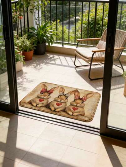 1 件复活节兔子门垫] 1 件复活节兔子门垫 - 浴室垫，长方形，可机洗，轻便，低矮，编织，家居及户外装饰，室内迎宾地毯