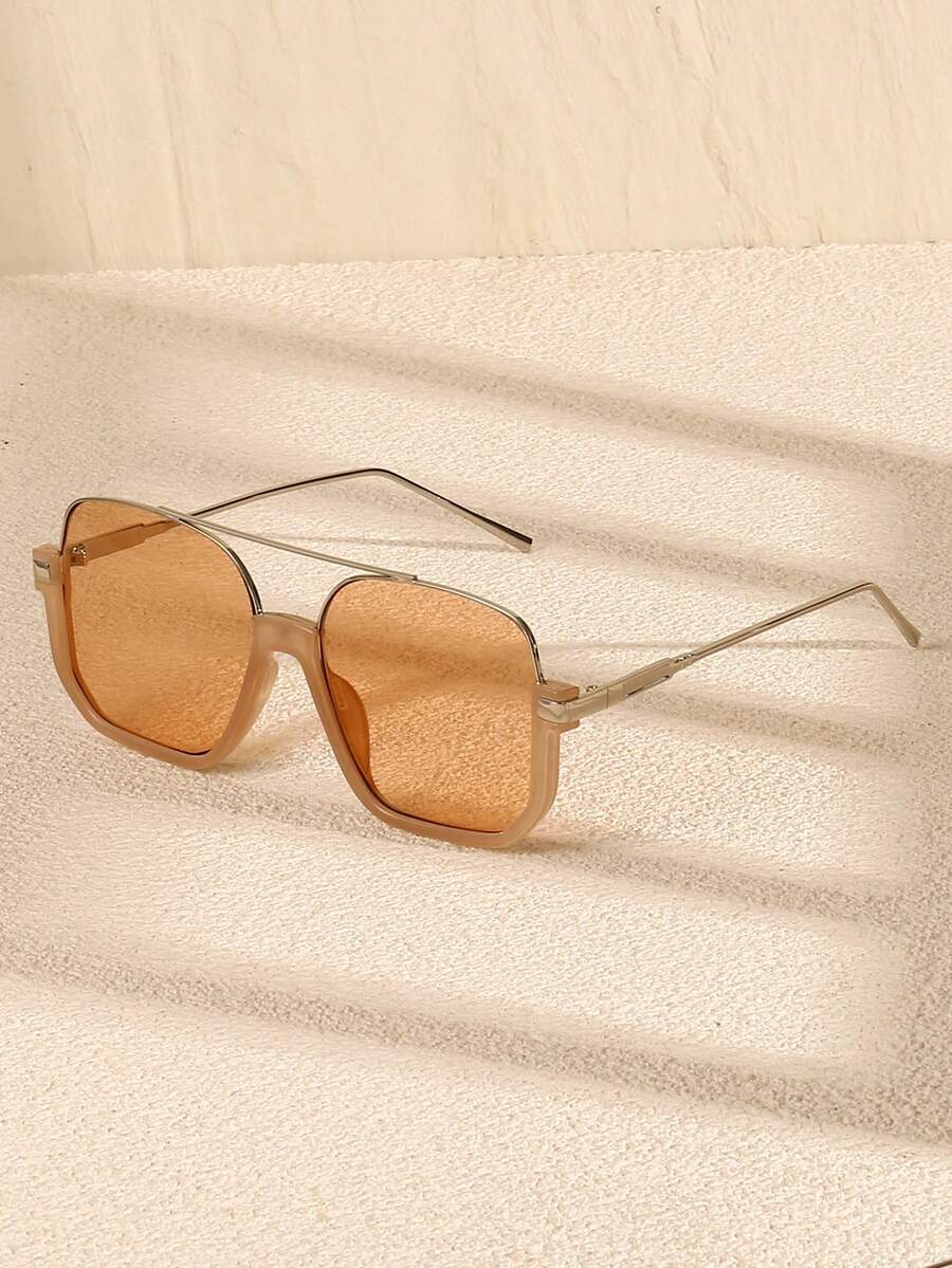 1 par de gafas de moda minimalistas y retro de gran tamaño para mujer - Té con marco rosa - Ver 1