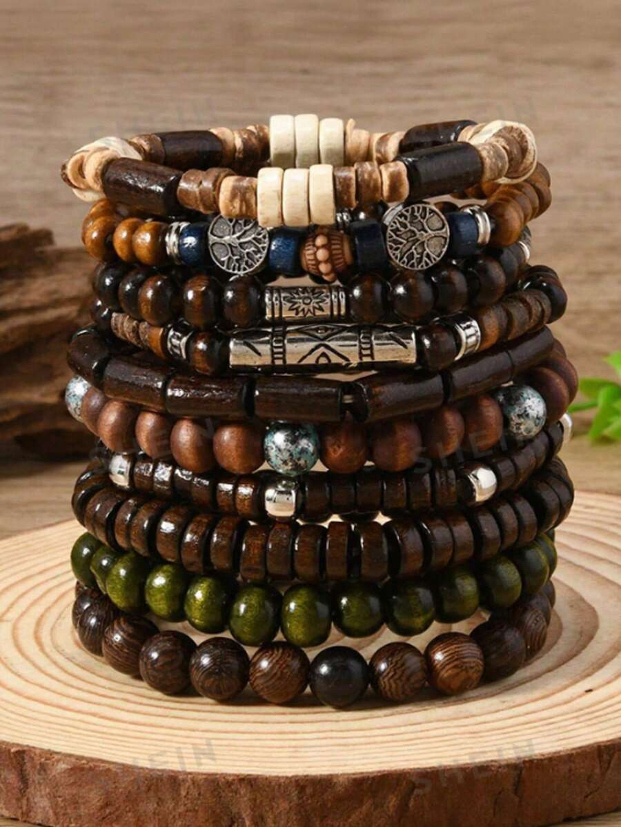 10件套 时尚波西米亚西部牛仔风格手链，适合休闲佩戴和聚会场合 - 彩色 - 查看 1