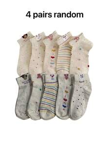 5 Pairs Random Cartoon Puppy & Rabbit Print Ankle Socks, Spring/Summer - Multicolor - View 10