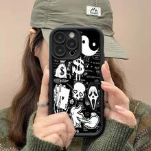 Elementos de estilo grunge en blanco y negro. Fundas compatibles con , Apple, VIVO, OPPO, , Transsion, ,  y Honor. Fabricadas en silicona TPU, ofrecen protección contra golpes y caídas. - Negro - Ver 3