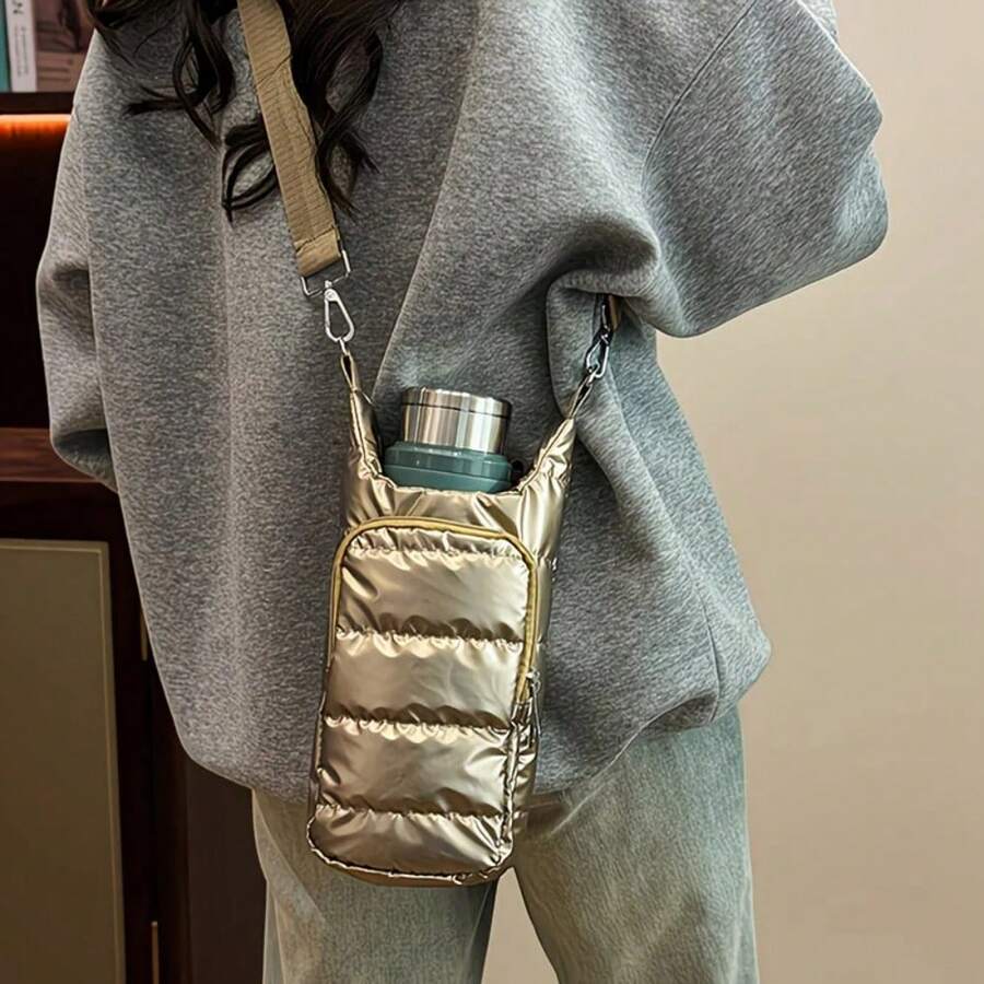1pc Outdoor Water Bottle Sleeve, Water Bottle Bag, Bicycle Water Bag, Casual Shoulder Bag, Sports Crossbody Bag, Minimalist Down Small Square Bag, Fashionable Warm Water Bottle Pouch, Convenient Storage For Water Bottle, Phone, Keys, Outdoor Sports Cycling Accessories, Camping Hiking