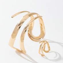 Set de 2 piezas de brazalete y anillo geométrico minimalista ajustable para mujer, adecuado para vacaciones y fiestas - Multicolor - Ver 2